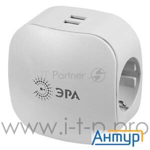 Сетевой разветвитель ЭРА Sp-3e-usb-2a, белый [б0015243]