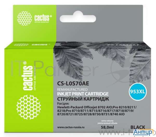 Cactus L0s70ae Картридж №953xl для Hp Oj Pro 7740/8210/8218/8710/8715, чёрный, 58 мл.