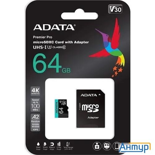 Micro Securedigital 64gb A-data Ausdx64gui3v30sa2-ra1 Premier Pro + Adapter  Class10
