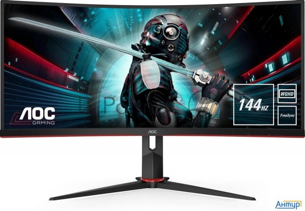 МОНИТОР 34" Aoc Cu34g2x Black-red (va, изогнутый, 3440x1440, 144hz, 1 Ms, 178°/178°, 300 Cd/m, 80m:1