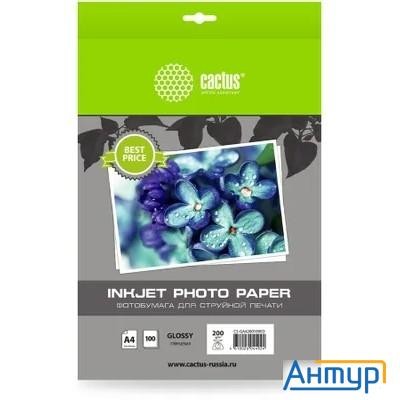 Фотобумага Cactus Cs-ga4200100ed, A4, для струйной печати, 100л, 200г/м2, белый, покрытие глянцевое