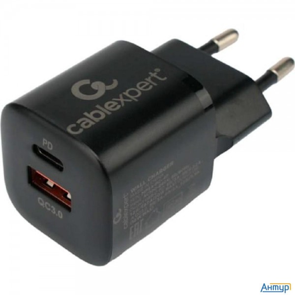 Cablexpert Зарядное устройство 20Вт, 3А, Qc3.0/pd, 1xusb, 1xtype-c, черный, пакет (mp3a-pc-47)