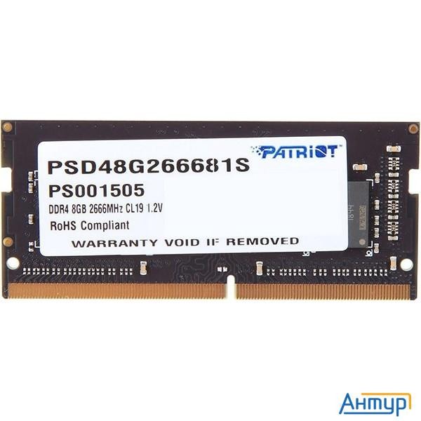 Patriot Ddr4 8gb 2666mhz Psd48g266681s Rtl Pc3-21300 Cl19 So-dimm 260-pin 1.2В Single Rank
