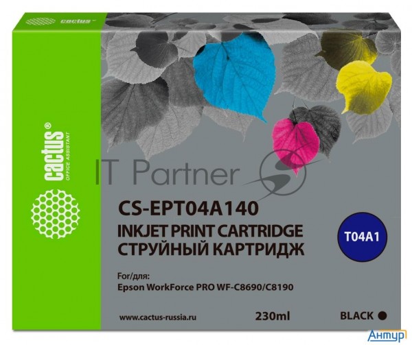 Картридж струйный Cactus Cs-ept04a140 черный (230мл) для Epson Workforce Pro Wf-c8190, Wf-c8690