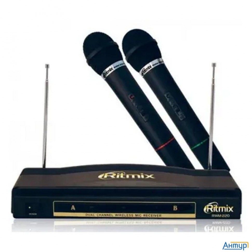 Ritmix Rwm-220 {2 микрофона: 87.5 МГц - 92 МГц; раб. частоты: 100 Гц - 10 000 Гц;Чувств.: -30 дБ +/-