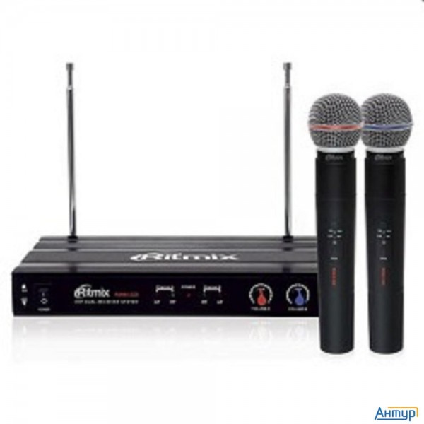 Ritmix Rwm-221 Black {2 микрофона, 87.5 - 92 МГц,  2 канала, ±0,005%, 40-20000 Гц, 600 Ом, –60±3 дБ,