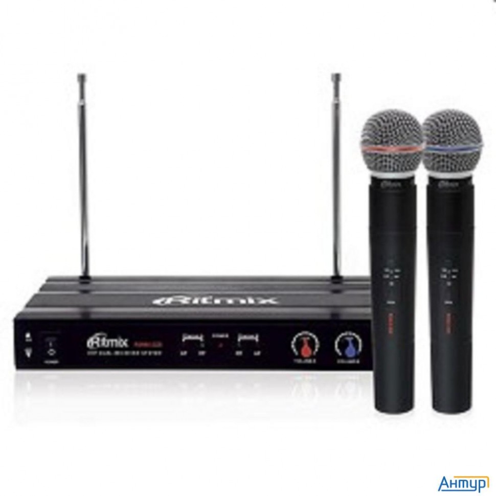 Ritmix Rwm-221 Black {2 микрофона, 87.5 - 92 МГц,  2 канала, ±0,005%, 40-20000 Гц, 600 Ом, –60±3 дБ,