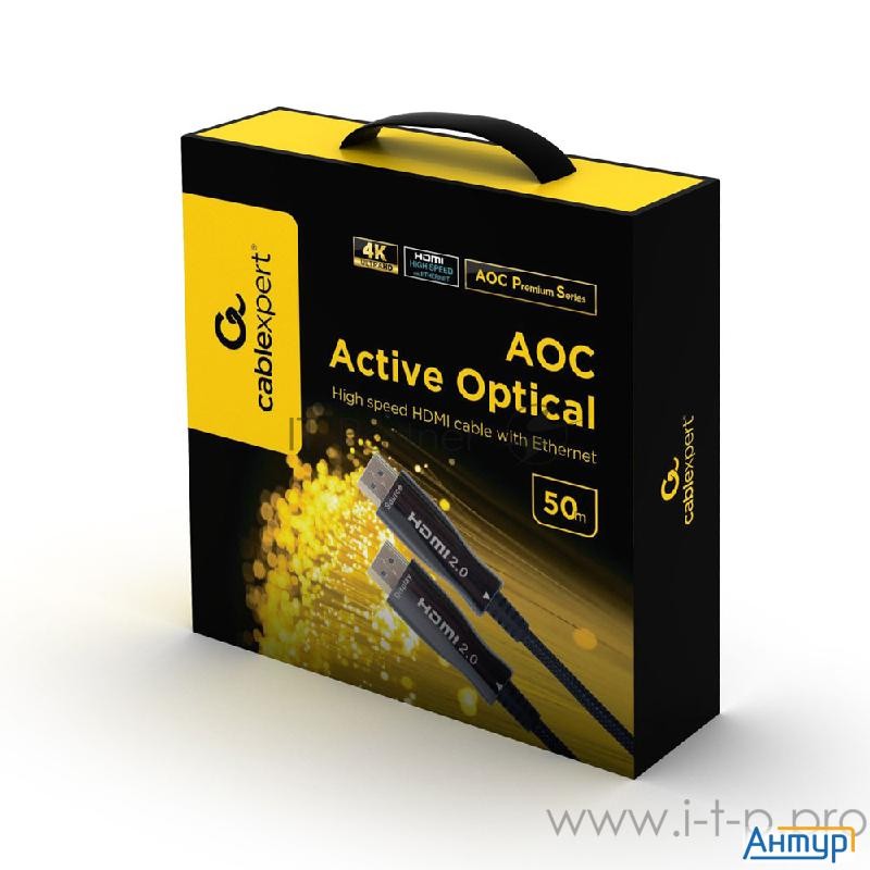 Активный оптический кабель Hdmi Cablexpert, 50м, V2.0, 19m/19m, Aoc Premium Series, позол.разъемы, э
