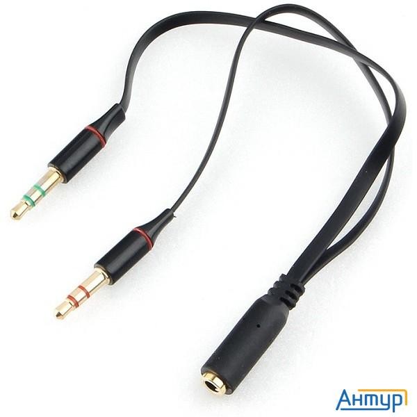 Кабель аудио Cablexpert Ccab-02-35f2m-0.2mb. 3.5 джек 4pin(f)/2х 3.5 джек(m) наушники и микрофон, че