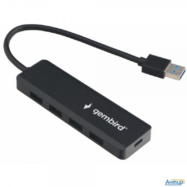 Gembird Разветвитель Usb3.1 4xusb, с доп.питанием (порт Type-c), кабель Usb 19см, черный, коробка (u