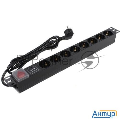 Блок розеток горизонтальный Exegate Serverpro Pdu-19h807 Al-8s-eu2-sw-spd1, 19", 1u, Алюминий, 8 Sch