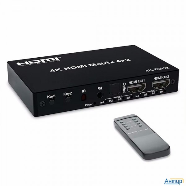 Orient Hs0402h-2.0, Hdmi матричный переключатель 4->2 с аудиовыходами, Uhd 4k/60Гц (3840x2160), Hdr,