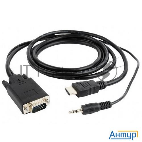 Кабель Cablexpert Hdmi-vga 19m/15m + 3.5jack, 5м, черный, позол.разъемы, пакет (a-hdmi-vga-03-5m)