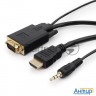 Кабель Cablexpert Hdmi-vga 19m/15m + 3.5jack, 5м, черный, позол.разъемы, пакет (a-hdmi-vga-03-5m)