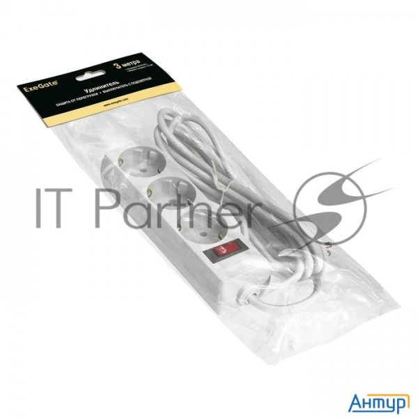 Удлинитель Exegate Ex279354rus Ec-3-3w (3 розетки, 3м, евровилка, белый)