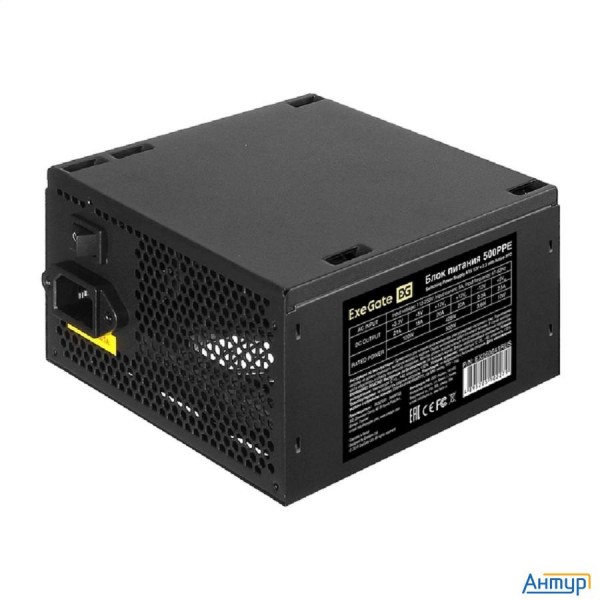 Блок питания 500w Exegate 500ppe (atx, Apfc, Pc, КПД 80% (80 Plus), 12cm Fan, 24pin, 2x(4+4)pin, 2xp