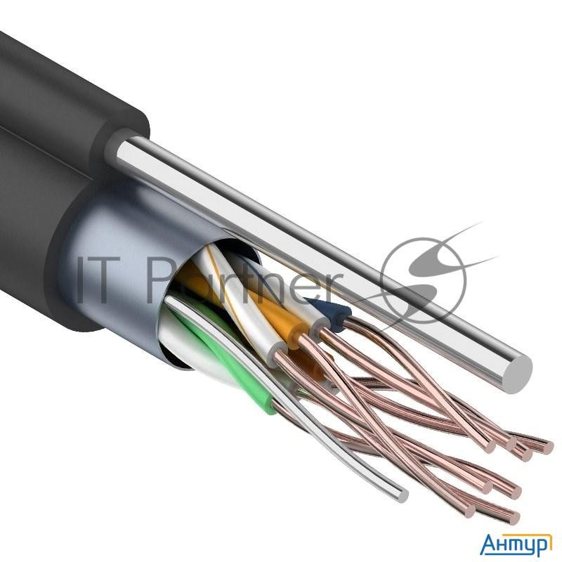 Кабель витая пара F/utp, категория 5e, Pe, 4pr, 24awg, внешний, черный, с тросом, 305 м