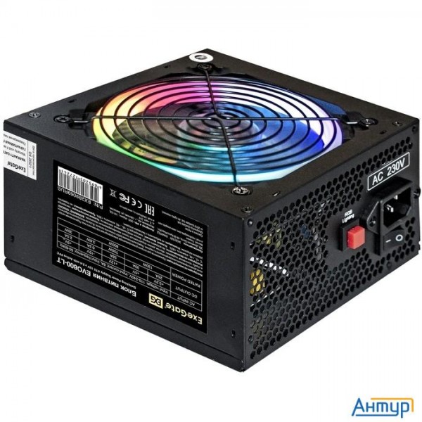Exegate Ex289069rus БП 800w Exegate Evo800-lt Atx, Apfc, 12cm Rgb Fan, 24p, (4+4)p, Pci-e, 5sata, 3i