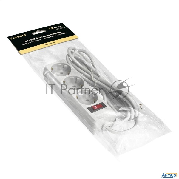 Сетевой фильтр Exegate Ex221178rus Sp-3-1.8w (3 розетки, 1.8м, евровилка, белый)