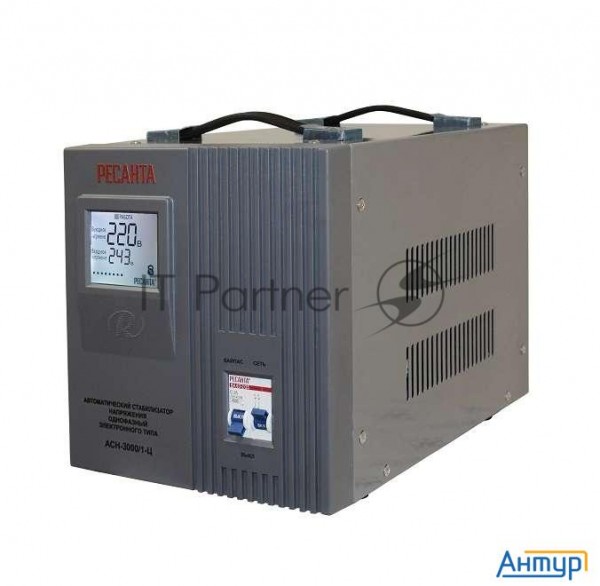 Стабилизатор напряжения Ресанта АСН-3 000/1-Ц 63/6/5 Стабилизатор {220В±8%, Габариты 340х220х230, Ве