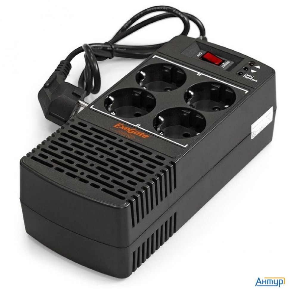 Exegate Ep285937rus Стабилизатор Exegate Power Ad5000-600 (600va/300w, диапазон 150...280В, 4 евроро
