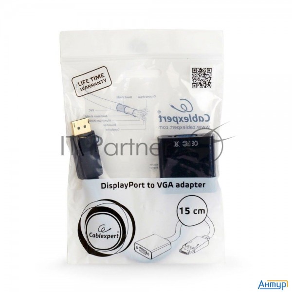 Переходник Displayport - Vga Cablexpert A-dpm-vgaf-02, 20m/15f, кабель 15см, пакет