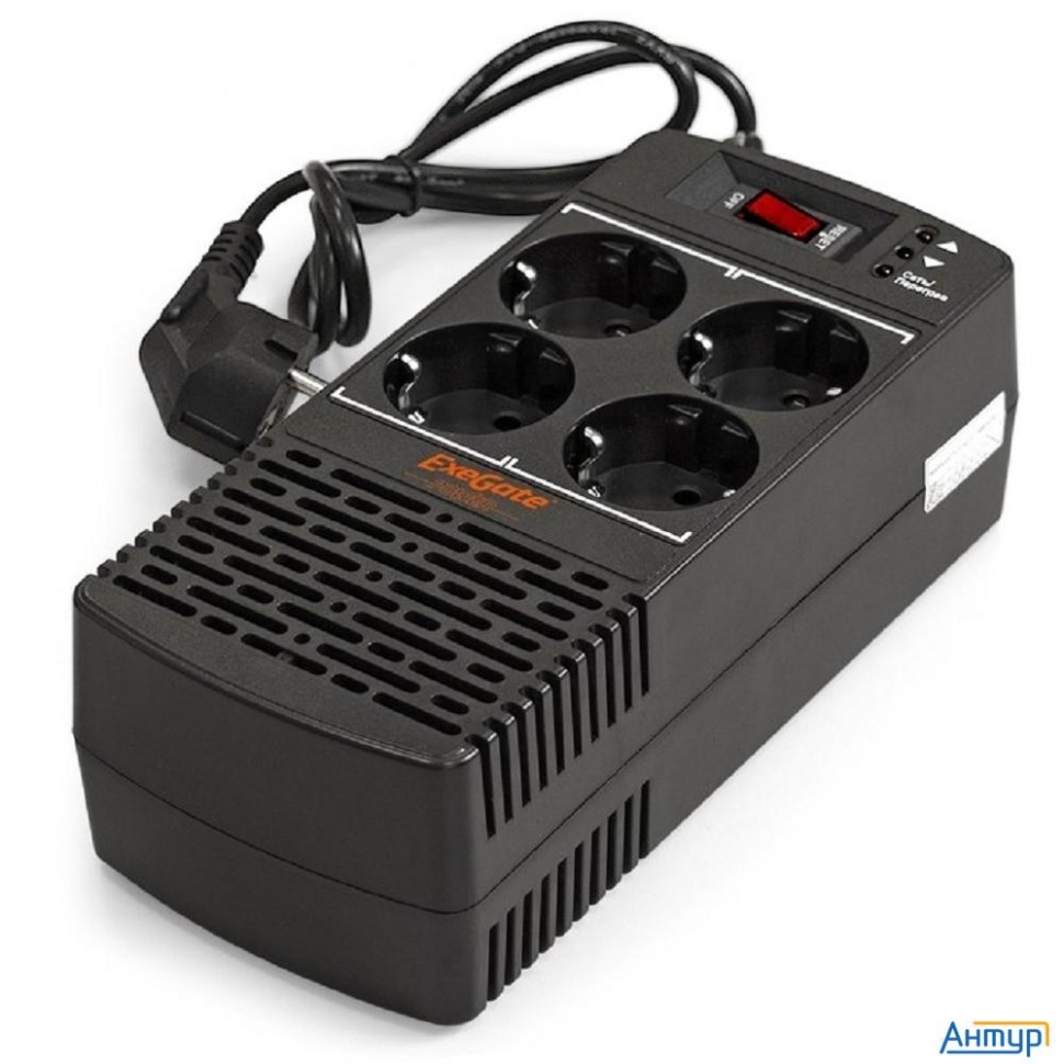 Exegate Ep285940rus Стабилизатор Exegate Power Ad5000-1200 (1200va/600w, диапазон 150...280В, 4 евро