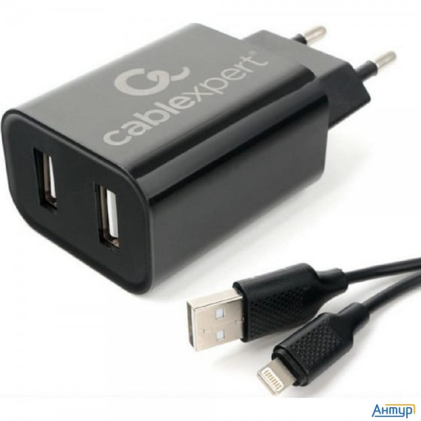 Cablexpert  Зарядное устройство 12Вт, 2.4А, 2xusb, кабель Lightning 1м, черный, коробка-блистер (mp3