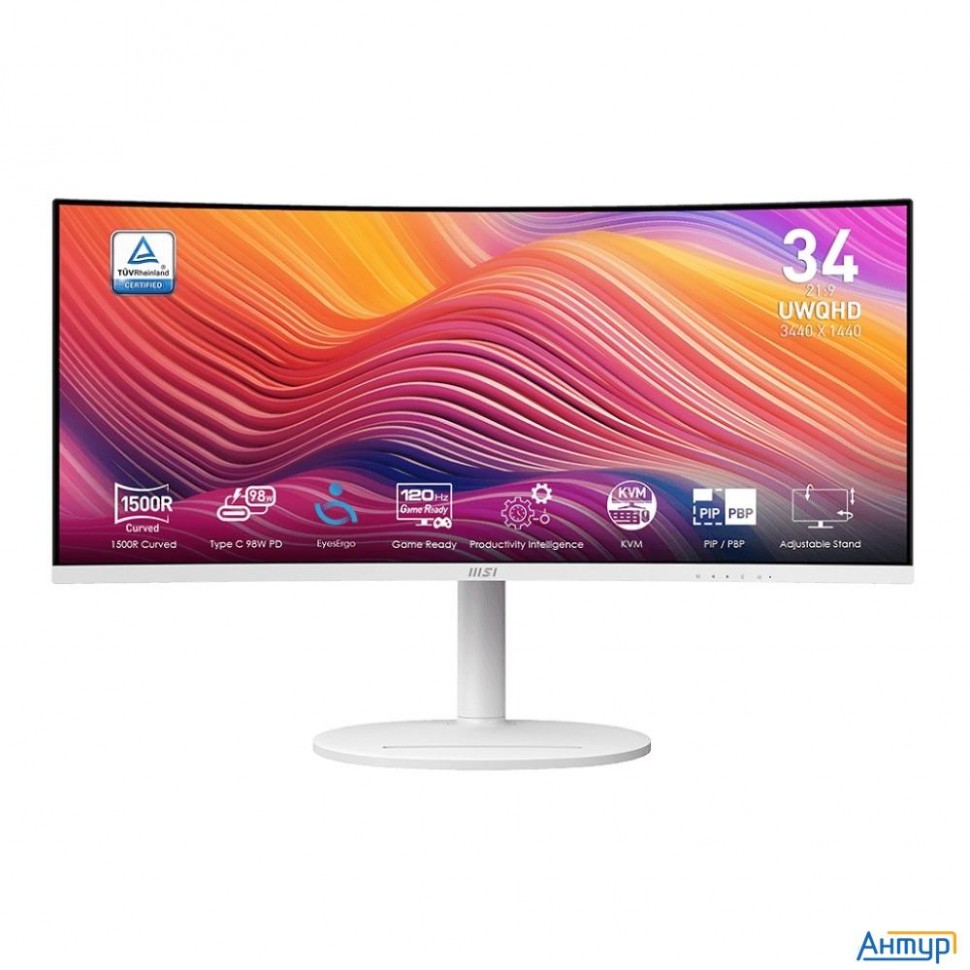 Msi Modern 34" Md342cqpw White {va Curved 3440x1440 120hz 1ms 3000:1 21:9 300cd 2xhdmi Displayport 2
