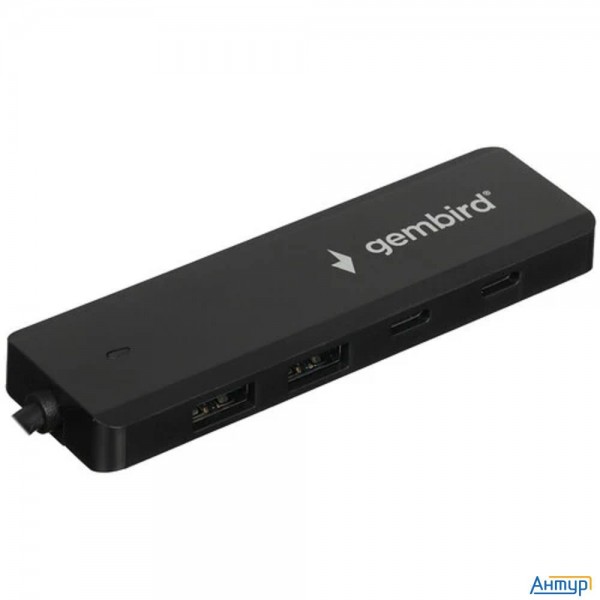 Gembird Разветвитель Usb3.1 2xusb, 2xtype-c, с доп.пит (type-c), кабель Usb 19см, черный, коробка (u