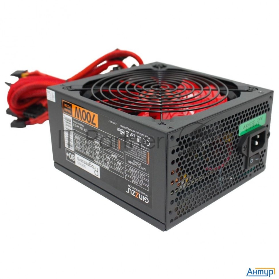 Ginzzu Pc700 14cm(red) 80+ Black,apfc,24+4p,2 Pci-e(6+2), 7*sata, 4*ide,оплетка, кабель питания,цвет