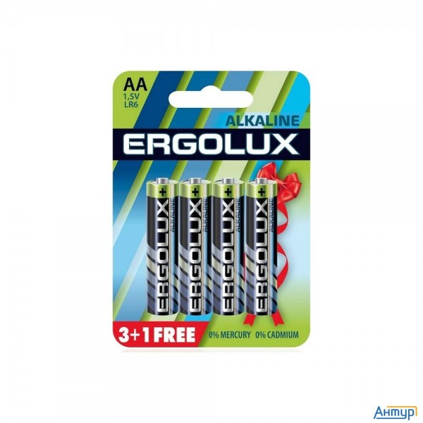 Ergolux  Alkaline Lr6 Bl 3+1(free) (lr6 Bl3+1, батарейка,1.5В)  (4 шт. в уп-ке)
