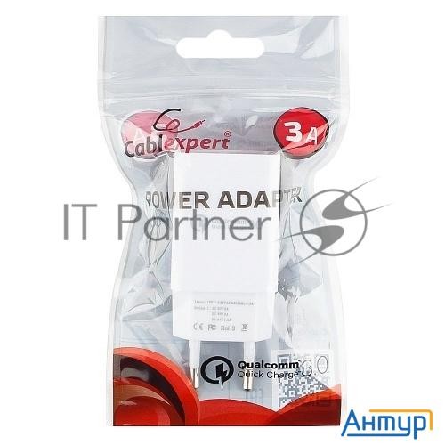 Адаптер питания Cablexpert Mp3a-pc-16, Qc 3.0, 100/220v - 1 Usb порт 5/9/12v, белый