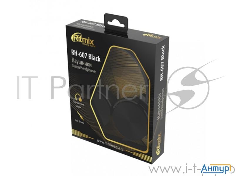 Ritmix Rh-607 Black (32 Ом; Чувствительность: 105 дБ +/- 3 дБ; Номинальная мощность 100мВ ;Кабель 1,
