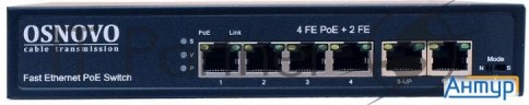 Коммутатор Osnovo Sw-20600(80w) Poe коммутатор 6 портов, 4 Poe порта 10/100 Base-t, 2*10/100 Base-t
