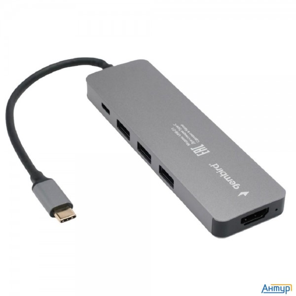 Gembird Док-станция Type-c 5в1: 3xusb3.1, Pd100w, Hdmi, кабель 17см, алюминий (uhb-d1)