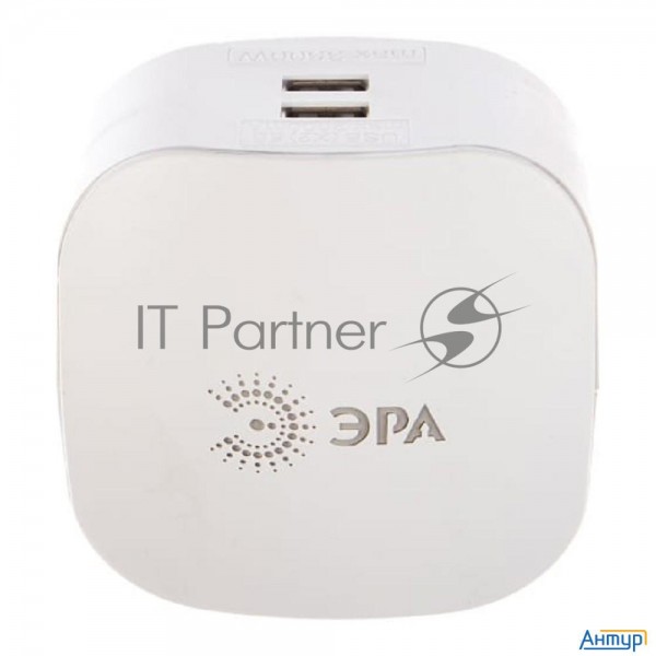 Сетевой разветвитель ЭРА Sp-3e-usb-2a, белый [б0015243]