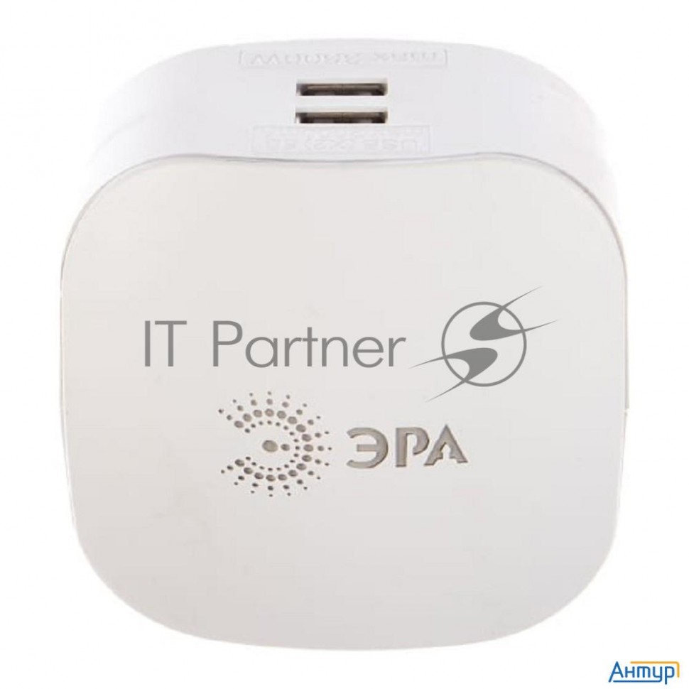 Сетевой разветвитель ЭРА Sp-3e-usb-2a, белый [б0015243]