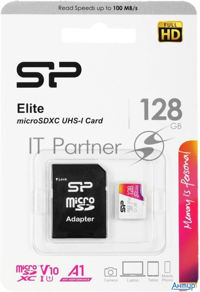 Флеш карта Microsd 128gb Silicon Power Elite A1 Microsdxc Class 10 Uhs-i U3 100 Mb/s (sd адаптер)