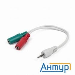 Кабель аудио сигнала Gembird, джек3.5 4pin->джек3.5 стерео + 3.5 микрофон моно, длина 20см, белый (c