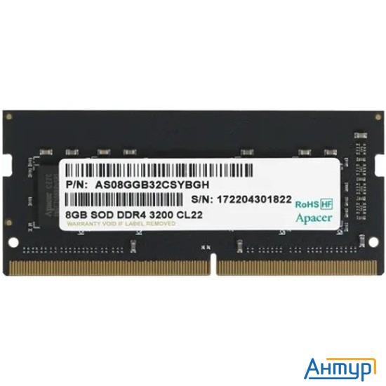 Apacer Ddr4 8gb 3200mhz So-dimm (pc4-25600) Cl22 1.2v (retail) 1024*8  3 Years (as08ggb32csybgh/es.0