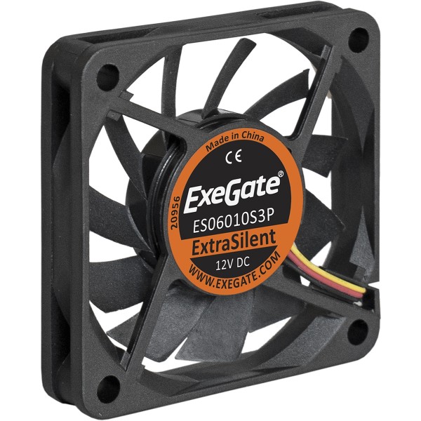 Вентилятор Exegate Extrasilent Es06010s3p, 60x60x10 мм, подшипник скольжения, 3pin, 3000rpm, 23dba
