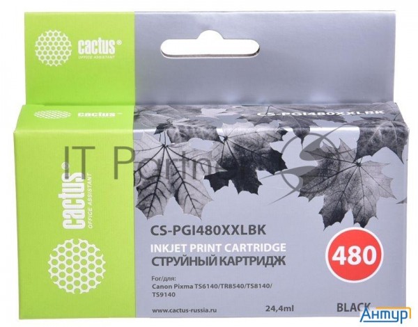 Картридж струйный Cactus Cs-pgi480xxlbk черный (24.4мл) для Canon Pixma Tr7540/tr8540/ts6140/ts8140