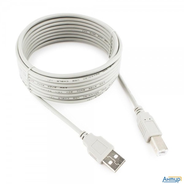 Cablexpert Кабель Usb2.0 Am/bm, медь, Pro, 4.5м, серый, пакет (cc-usb2-ambm-15-n)
