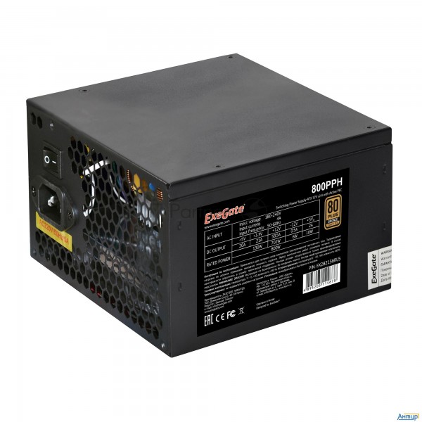 Блок питания 800w Exegate Ex282156rus 80 Plus® Bronze 800pph (atx, Apfc, КПД 89% (80 Plus Bronze), 1