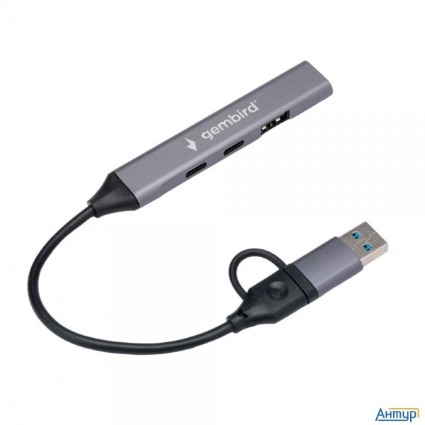 Разветвитель Usb 3.0/2.0 Gembird, 4 порта: 2xtype-c, 1xusb 3.0, 1xusb 2.0, кабель Type-c+usb (uhb-c4