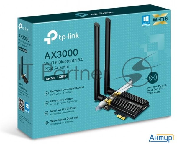 Адаптер 11ax 3000mbps Dual-band Pci-e Adapter, 2402mbps At 5g And 574mbps At 2.4g, Support Bluetooth