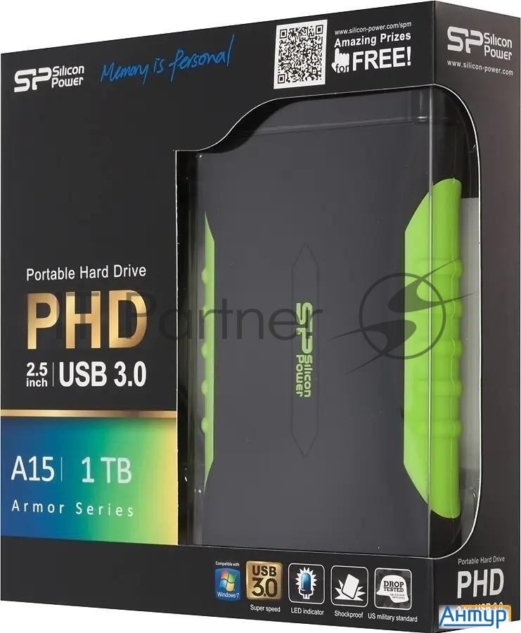 Внешний жесткий диск Silicon Power Usb 3.0 1tb A15 Sp010tbphda15s3k Armor 2.5" черный