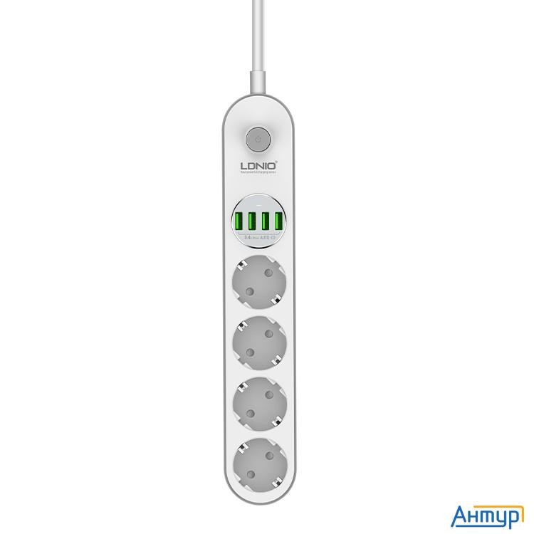 Perfeo Ld_b4438  Ldnio Se4432/ Сетевой удлинитель 2м + ЗУ на 4 Usb/ 4 розетки (медь) - 2500w/ Usb -