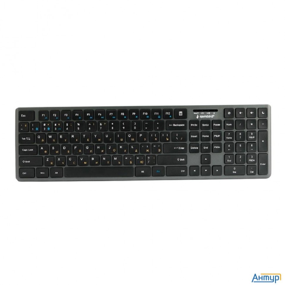 Клавиатура беспроводная Gembird Kbw-8460, 103кл+5 доп, 12fn, ножничная, тихая, Bt 5.0/2.4 ГГц, черна